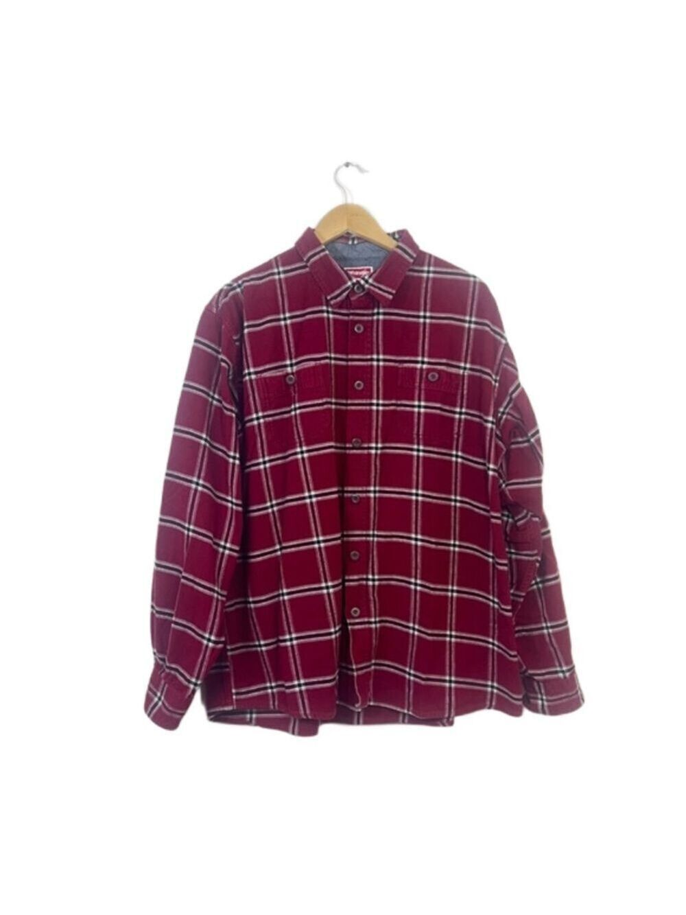 Wrangler Fleece Mens 2XT Red Flannel Plaid Button Down Shirt Cowboy Western Farm